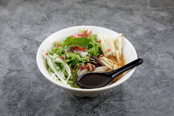 Assam Laksa (Noddle in Tangy Fish Gravy) is a Special Malaysian Food Popular in Penang