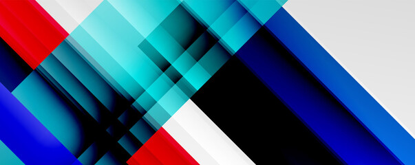 Geometric abstract backgrounds with shadow lines, modern forms, rectangles, squares and fluid gradients. Bright colorful stripes cool backdrops