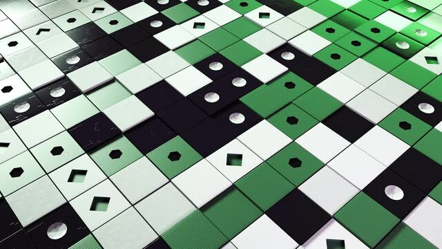3d surface of squares. Animation. Surface of squares resembling domino. Flat surface made of composition with squares. Game of dominoes combined on plane