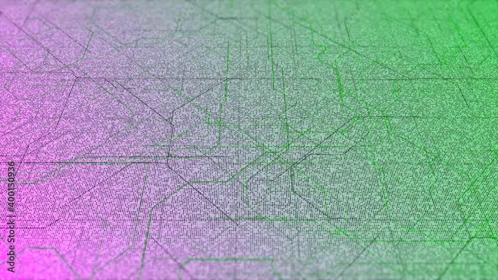 Poster diagram with moving lines of computer chip. animation. multi-colored technological background with m