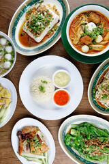 flat lay of delicious asian food