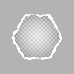 Torn square shaped piece of paper, a hole in a sheet of paper on a transparent background. Vector illustration.