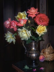 Bouquet of garden roses in the interior