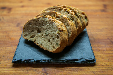 a delicious fresh bread with herb cream for breakfast