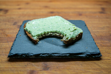 a delicious fresh bread with herb cream for breakfast