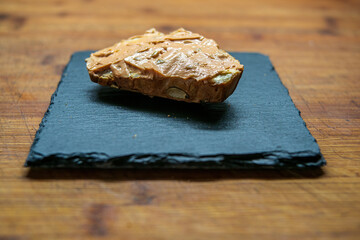 a delicious fresh bread with herb cream for breakfast