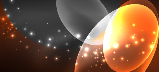 Neon ellipses abstract backgrounds. Shiny bright round shapes glowing in the dark. Vector futuristic illustrations for covers, banners, flyers and posters and other