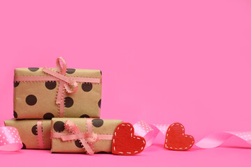 Red hearts and a packed gift from a lover