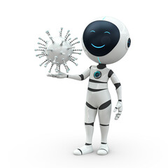 Robot hold virus 3D Illustration