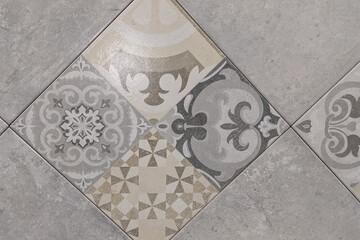 seamless background tile with flowers and leaves Azulejo patchwork