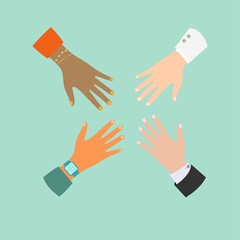 Hands of diverse group of woman putting together.Concept of community, support, social movement, friendship .Vector illustration