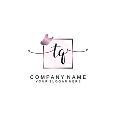 Initial TQ Handwriting, Wedding Monogram Logo Design, Modern Minimalistic and Floral templates for Invitation cards	
