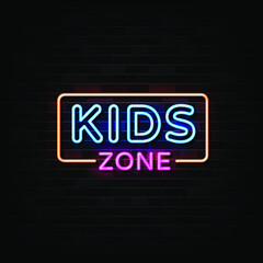 Fototapeta na wymiar Kids Zone Neon Signs Vector. Design Template Neon Style.
