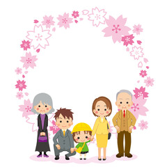 家族と入学式に参列する可愛い新一年生の女の子のイラスト 三世代ファミリー 桜デコレーション Wall Mural ぽこたぽこ 家族と入学式に参列する可愛い新一年生の女の子のイラスト 三世代ファミリー 桜デコレーション Wall Mural ぽこたぽこ