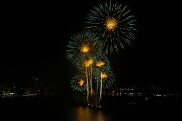 Colorful firework over Pattaya beach during International Festival, celebration for New Year