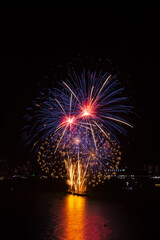 Colorful firework over Pattaya beach during International Festival, celebration for New Year