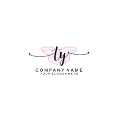 Initial TY Handwriting, Wedding Monogram Logo Design, Modern Minimalistic and Floral templates for Invitation cards	
