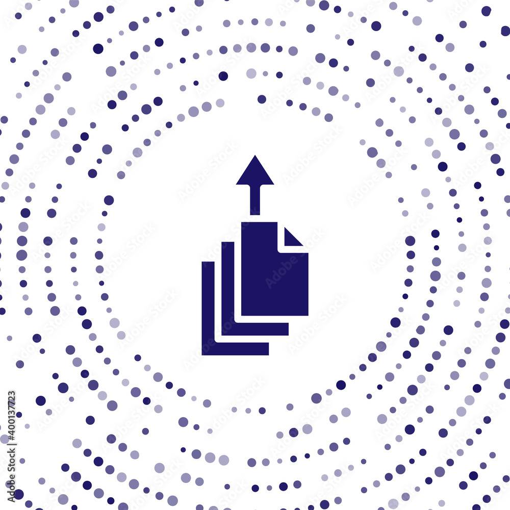 Poster blue data export icon isolated on white background. abstract circle random dots. vector.