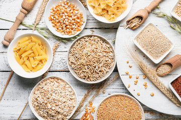 Assortment of cereals on table