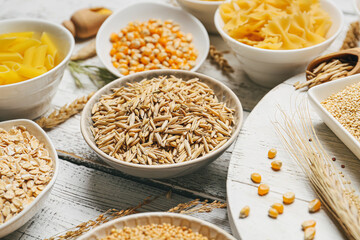 Assortment of cereals on table