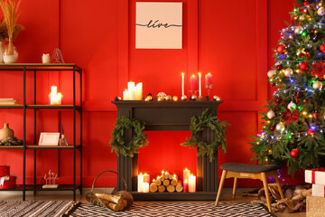 Interior of living room decorated for Christmas