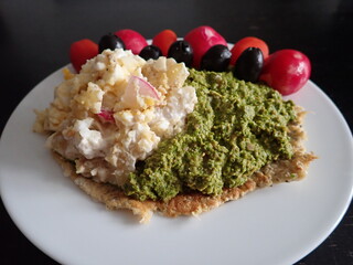 pancake with cheese and green pesto