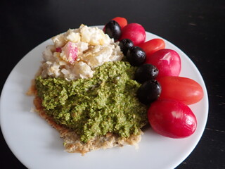 pancake with cheese and green pesto