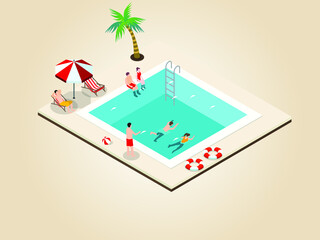 people enjoying vacation isometric 3d vector concept for banner, website, illustration, landing page, flyer, etc.