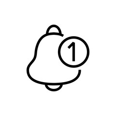 Campana de alarma de nuevo mensaje con número 1 en círculo. Logotipo con lineas en color negro