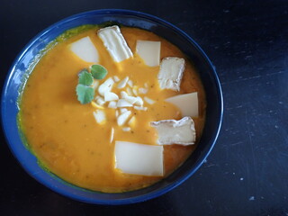 fresh warm pumpkin soup in a bowl