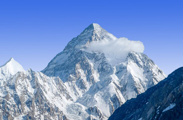 Fototapeta na wymiar White washed K2 Peak The second tallest mountain in the world 