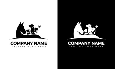 Vector illustration of creative logo design graphics. Horse, Dog, Cat, Rabbit and bird vector template on black and white background
