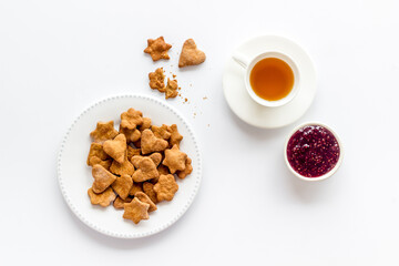 Homemade biscuits with tea, overhead view