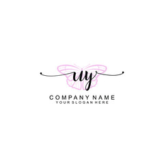 Initial UY Handwriting, Wedding Monogram Logo Design, Modern Minimalistic and Floral templates for Invitation cards	
