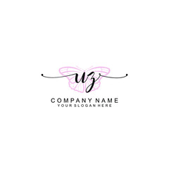 Initial UZ Handwriting, Wedding Monogram Logo Design, Modern Minimalistic and Floral templates for Invitation cards	
