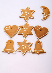 Christmas homemade gingerbread cookies on white background. Christmas home baking