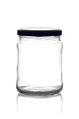 glass jar for canning with a lid on a white background