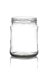 Glass jar for canning on a white background