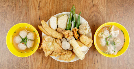 a set of fish cake and soup