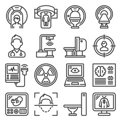 Medical Research Devices. CT Scan, MRI and X-ray Icons Set. Vector