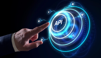 API - Application Programming Interface. Software development tool. Business, modern technology, internet and networking concept.