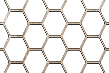 Bois grillagé formes hexagonales, fond blanc 