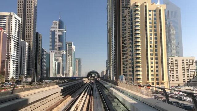 Riding Dubai metro in the Downtown Financial District