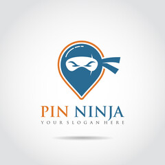 Pin Ninja Logo Template. Pin Map and icon ninja concept. Vector Illustrator eps.10 © Junardi