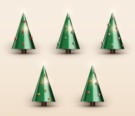 Abstract realistic 3D Christmas trees set vector illustration