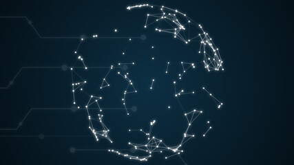 Abstract blue sphere background with connected plexus dots 3d rendering.