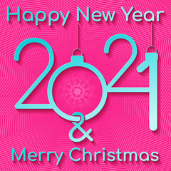 Happy new year 2021 greeting card on pink background