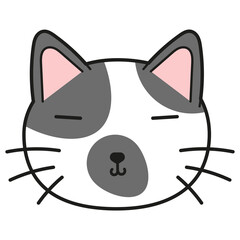 Cat face character. A cute white - grey kitten Vector illustration for greeting card, invitation.