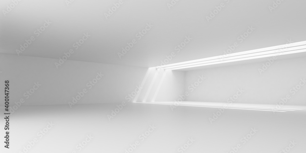 Poster 3d render of empty concrete room with shadow on the wall.