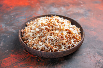 front view cooked rice with dough slices on dark floor dish meal dark food photo